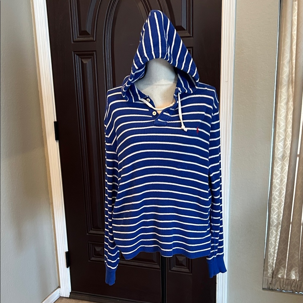 Polo Ralph Lauren Blue and White Striped Hooded Thermal